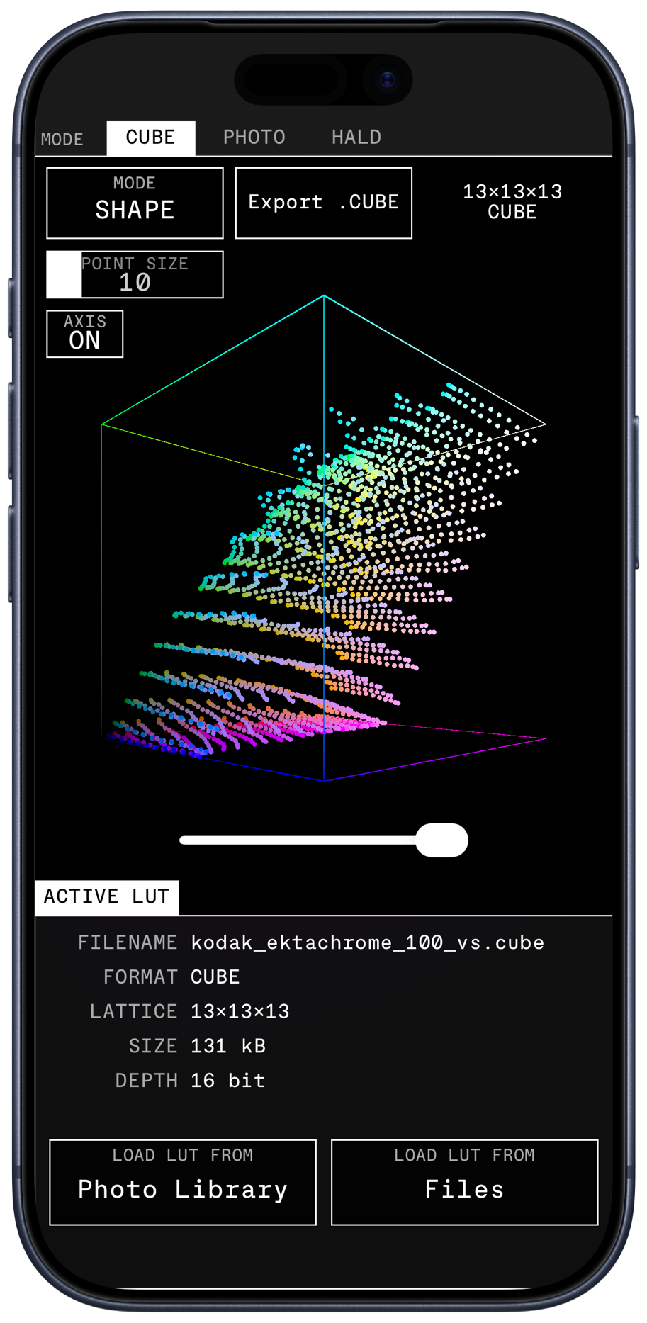 a screenshot of the LUT Lab app
